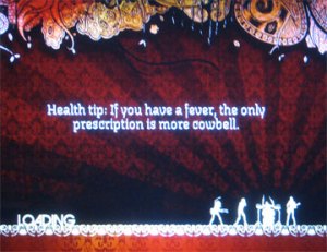 Screen shot of Rock Band. The folks who made this game have sense of humor.
